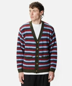 Mens Brain Dead Teddy Fur Striped Cardigan