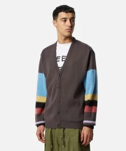 Mens Awake NY Striped Sleeve Mohair Cardigan